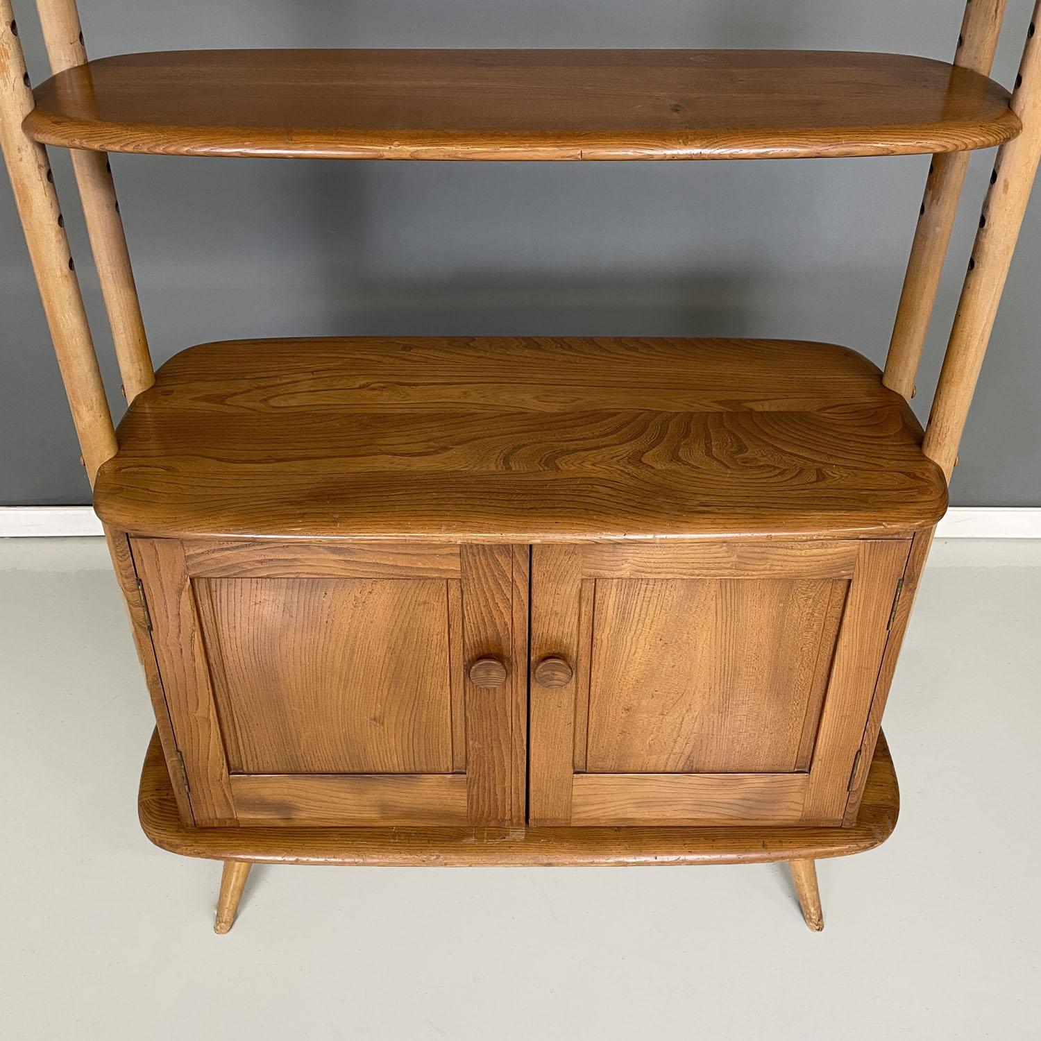 English mid-century modern light wood library with cabinet by Ercol, 1960s 5
