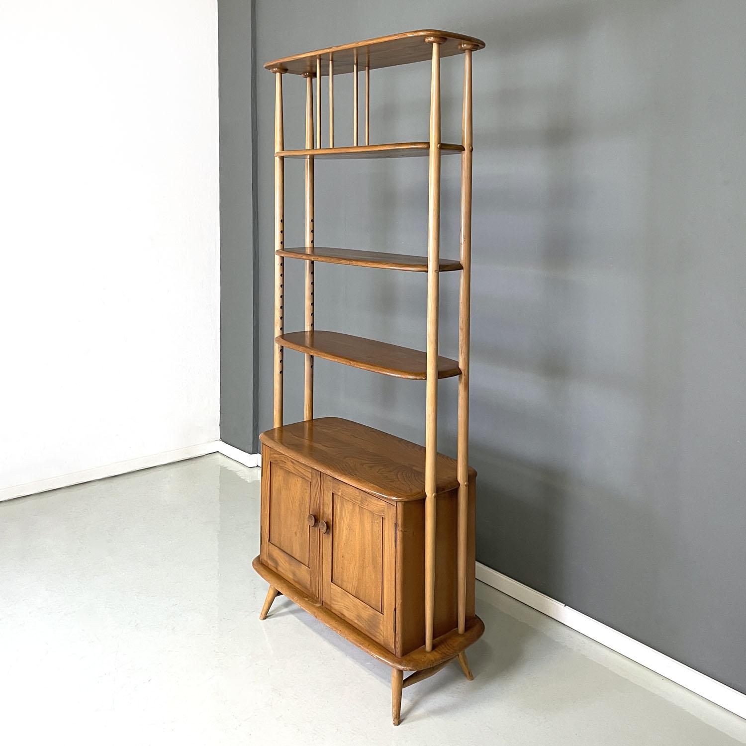 Mid-Century Modern English mid-century modern light wood library with cabinet by Ercol, 1960s