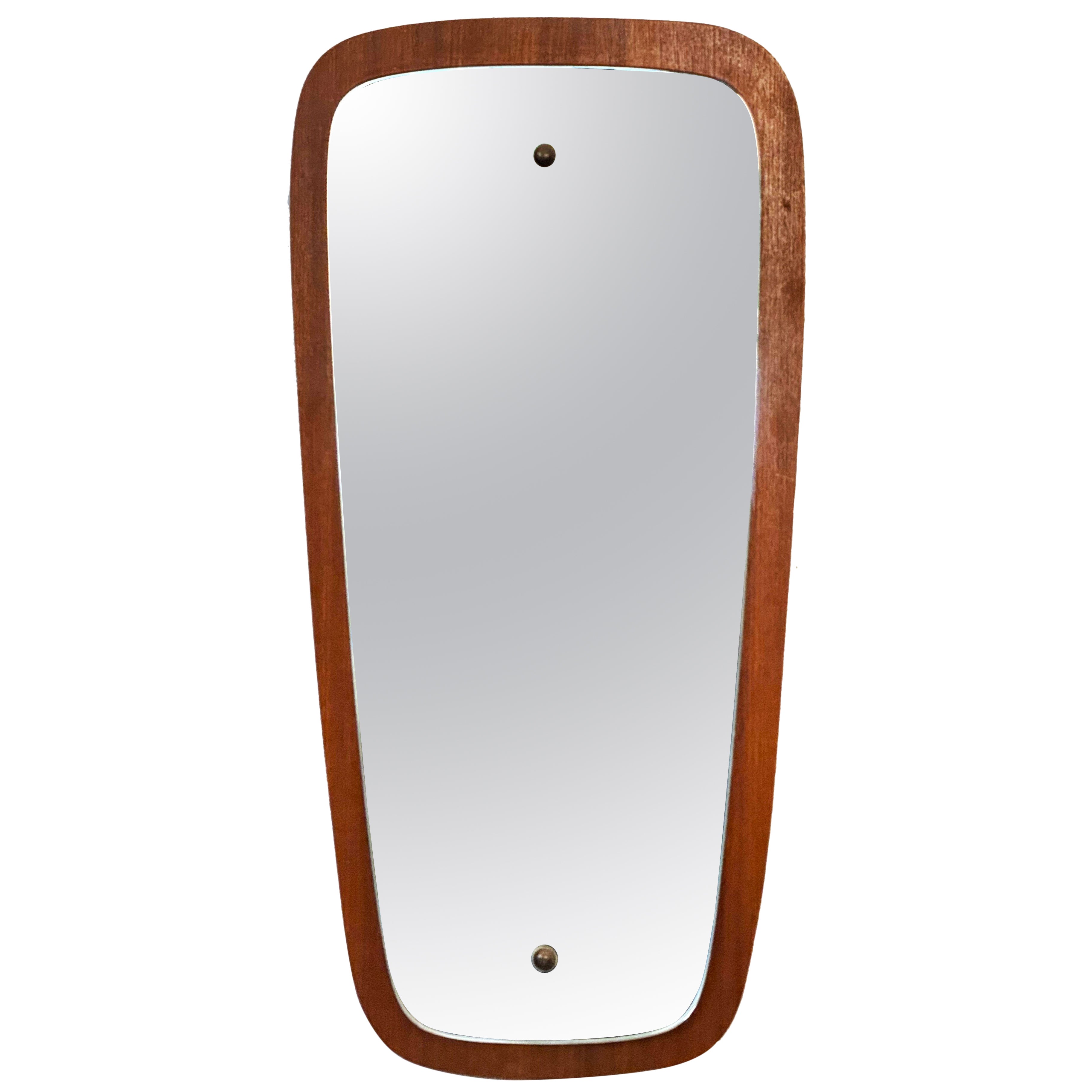 Miroir anglais moderne du milieu du siècle en teck (H 23 x L 11 1/8)