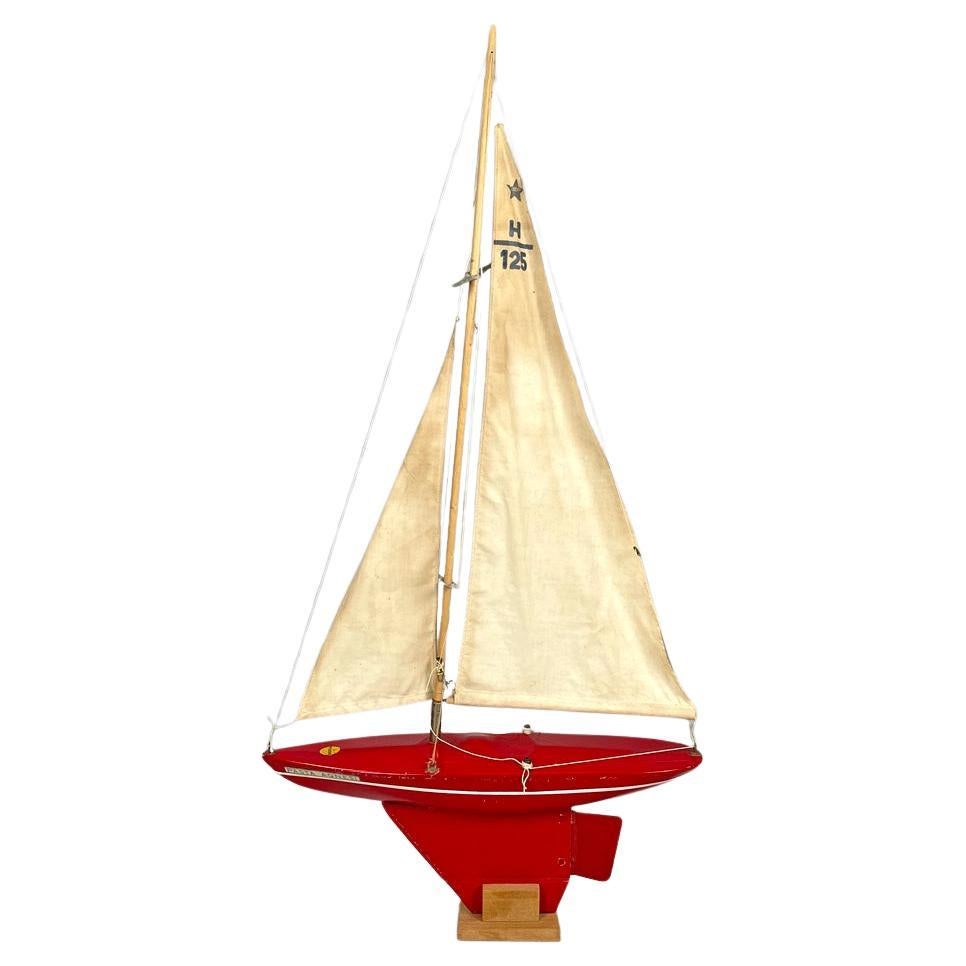 English mid-century modern red sailing boat model by Star Yacht Birkenhead 1960s For Sale