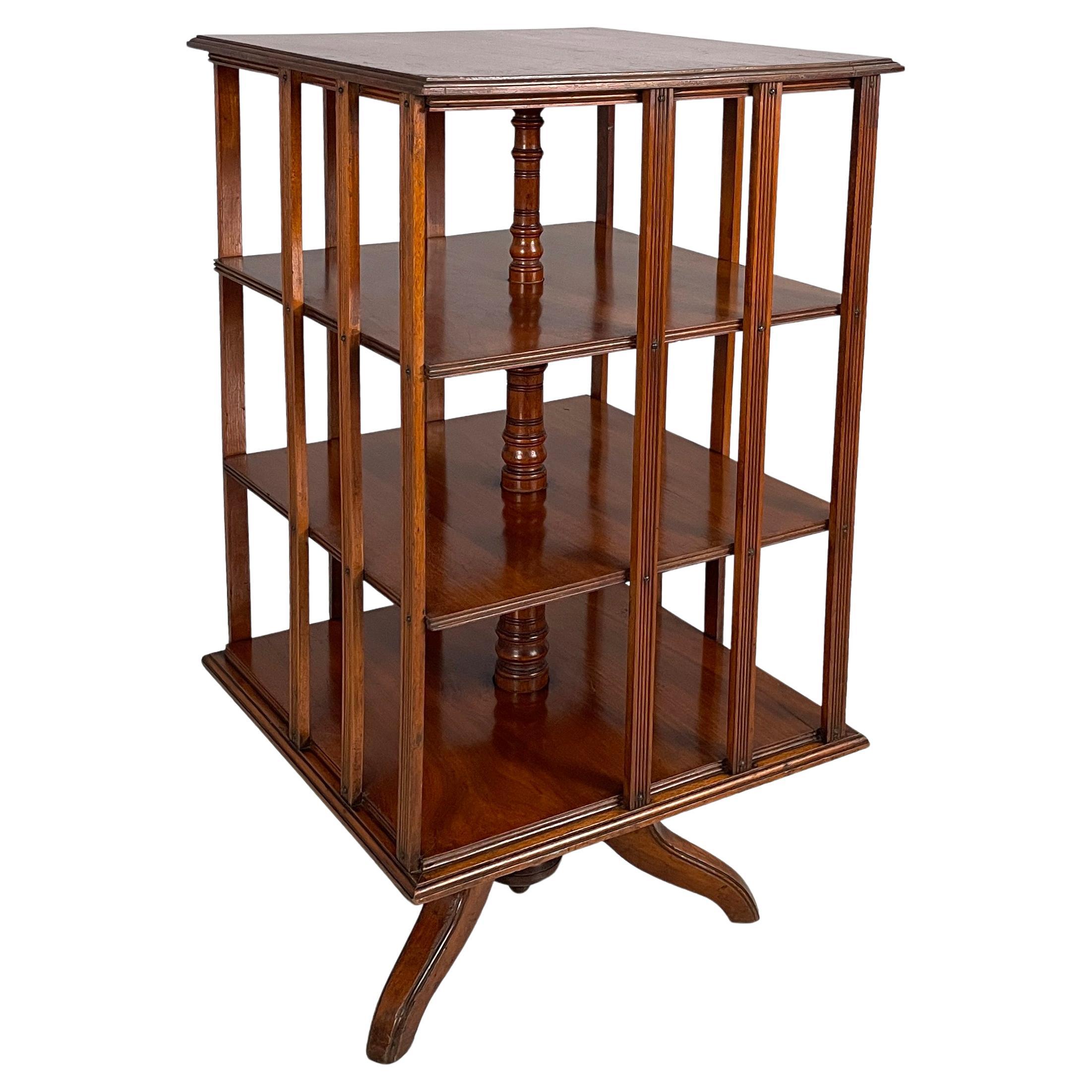 English mid-century modern revolving wooden bookcase, 1940s