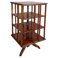 English mid-century modern revolving wooden bookcase, 1940s