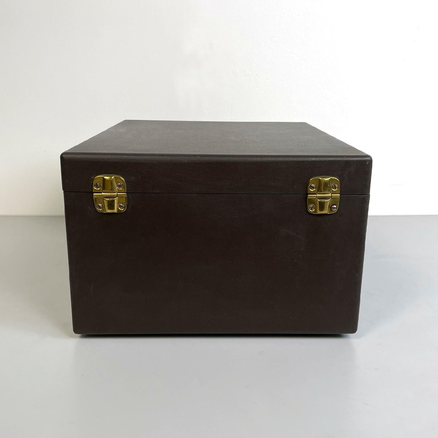 Metal English mid-century modern vinyl record player case by His Master's Voice, 1950s For Sale