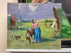 1950's English Oil Travelers outside Gypsy Caravans with Horses in Landscape