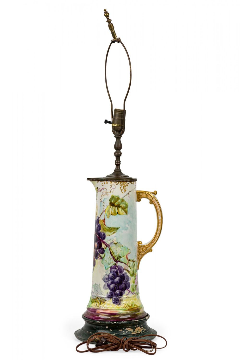 Art Deco English Mid-Century Pitcher Form Ceramic Grape Motif Table Lamp For Sale