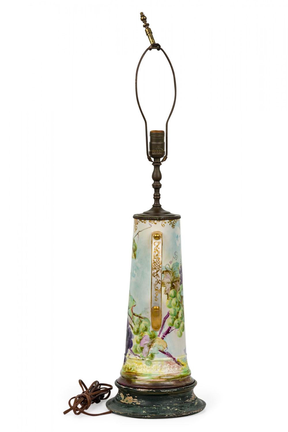 British English Mid-Century Pitcher Form Ceramic Grape Motif Table Lamp For Sale