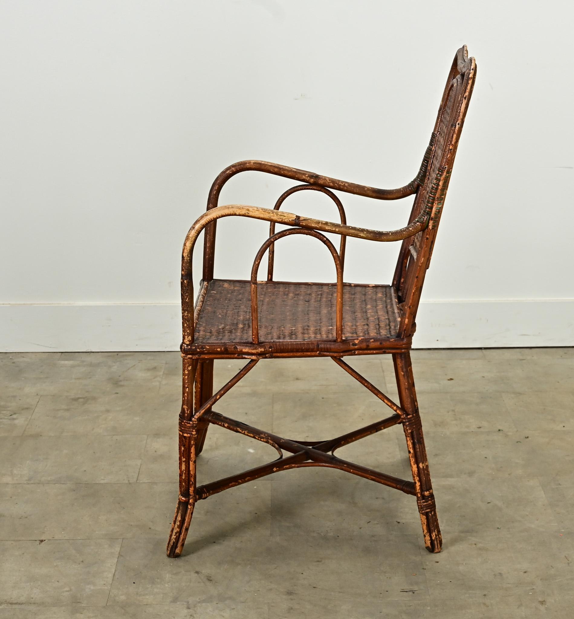 Canne Fauteuil en rotin anglais du milieu du siècle