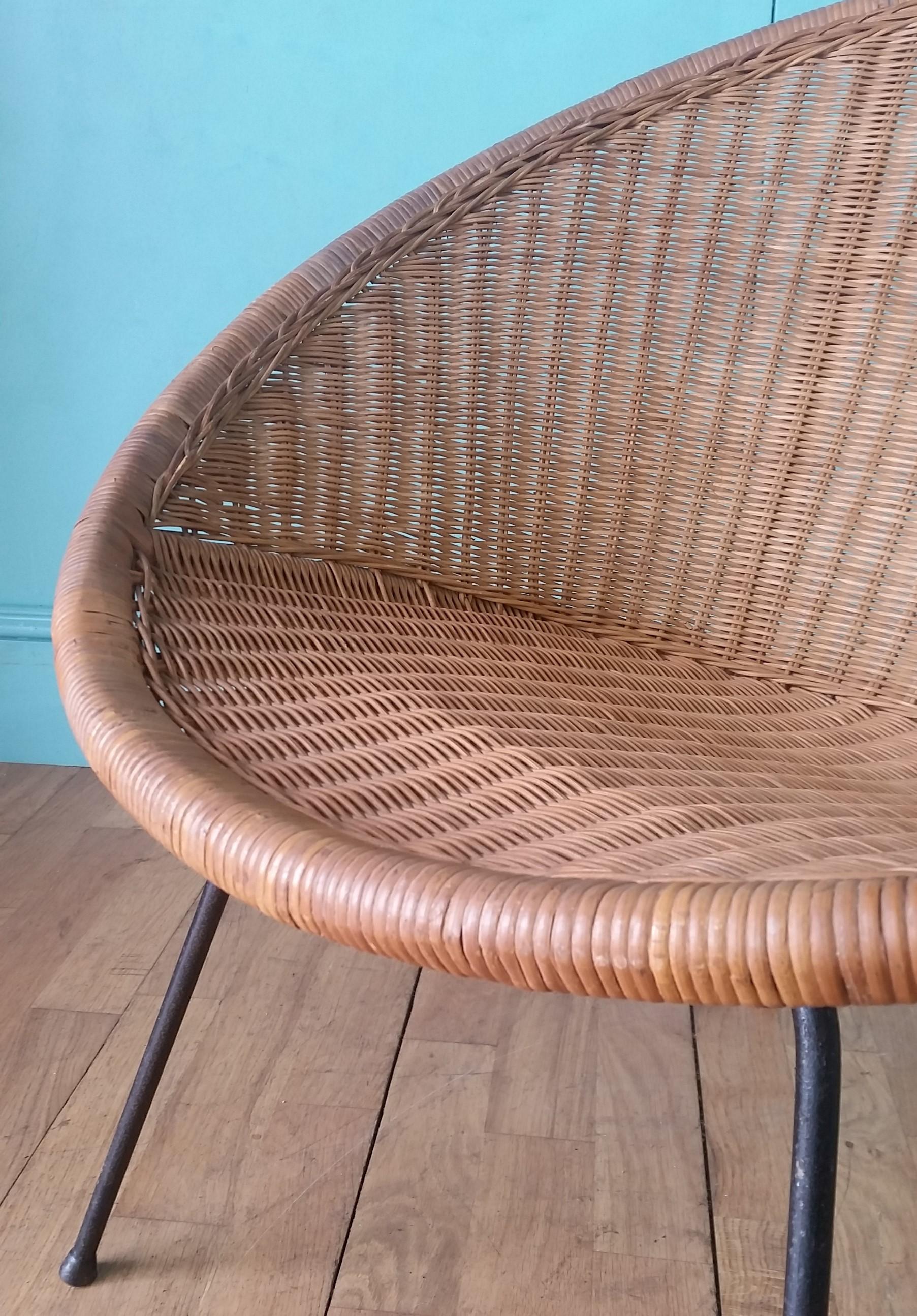 Steel English Mid-Century Rattan Chair For Sale