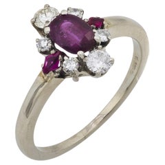 English Mid Century ruby diamond platinum ring