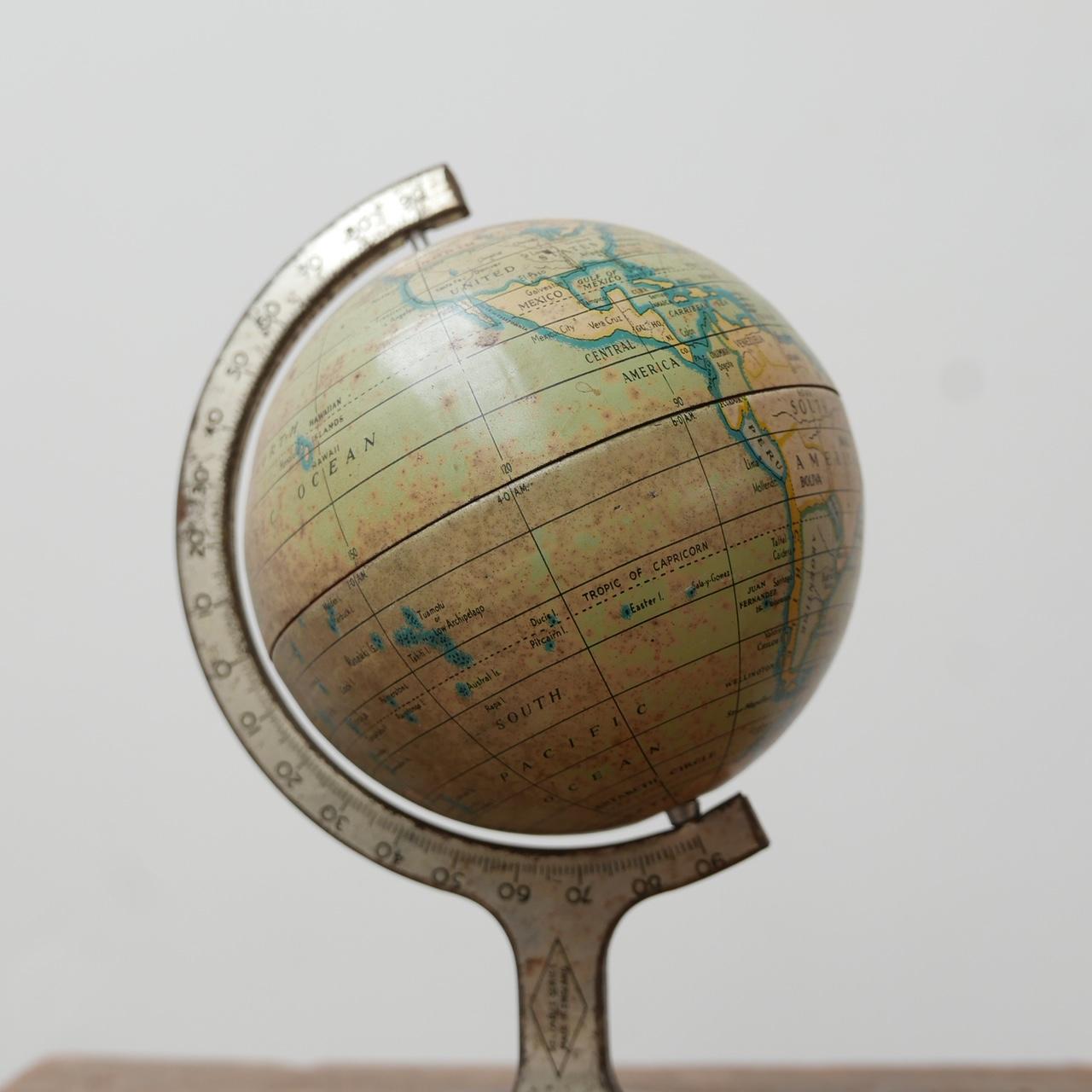 British English Mid-Century Tin Metal Decorative Desk Globe