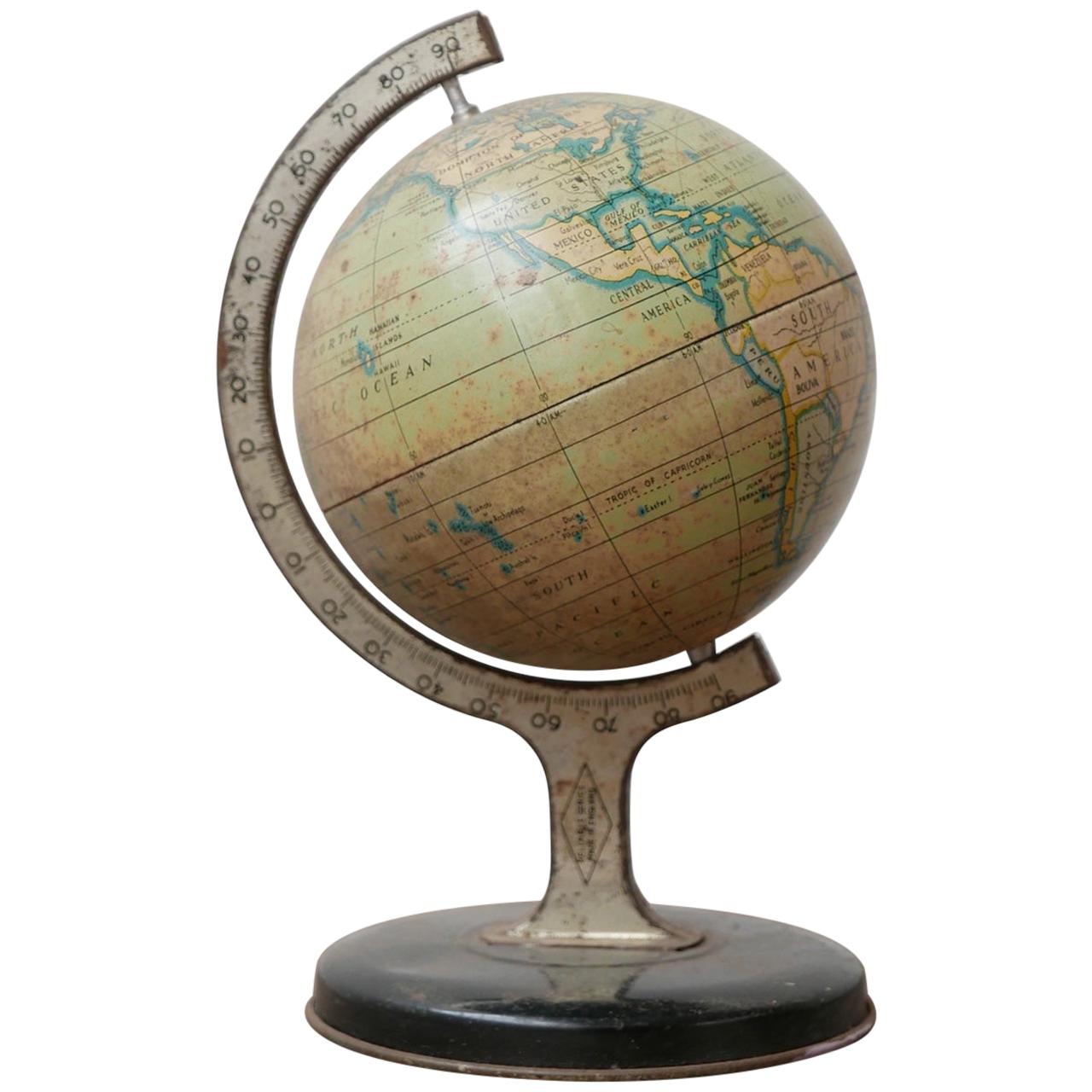 English Mid-Century Tin Metal Decorative Desk Globe