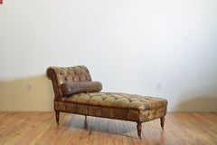 English Mid Victorian Period Tufted Leather Adjustable Reclining Daybed