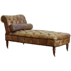English Mid Victorian Period Tufted Leather Adjustable Reclining Daybed