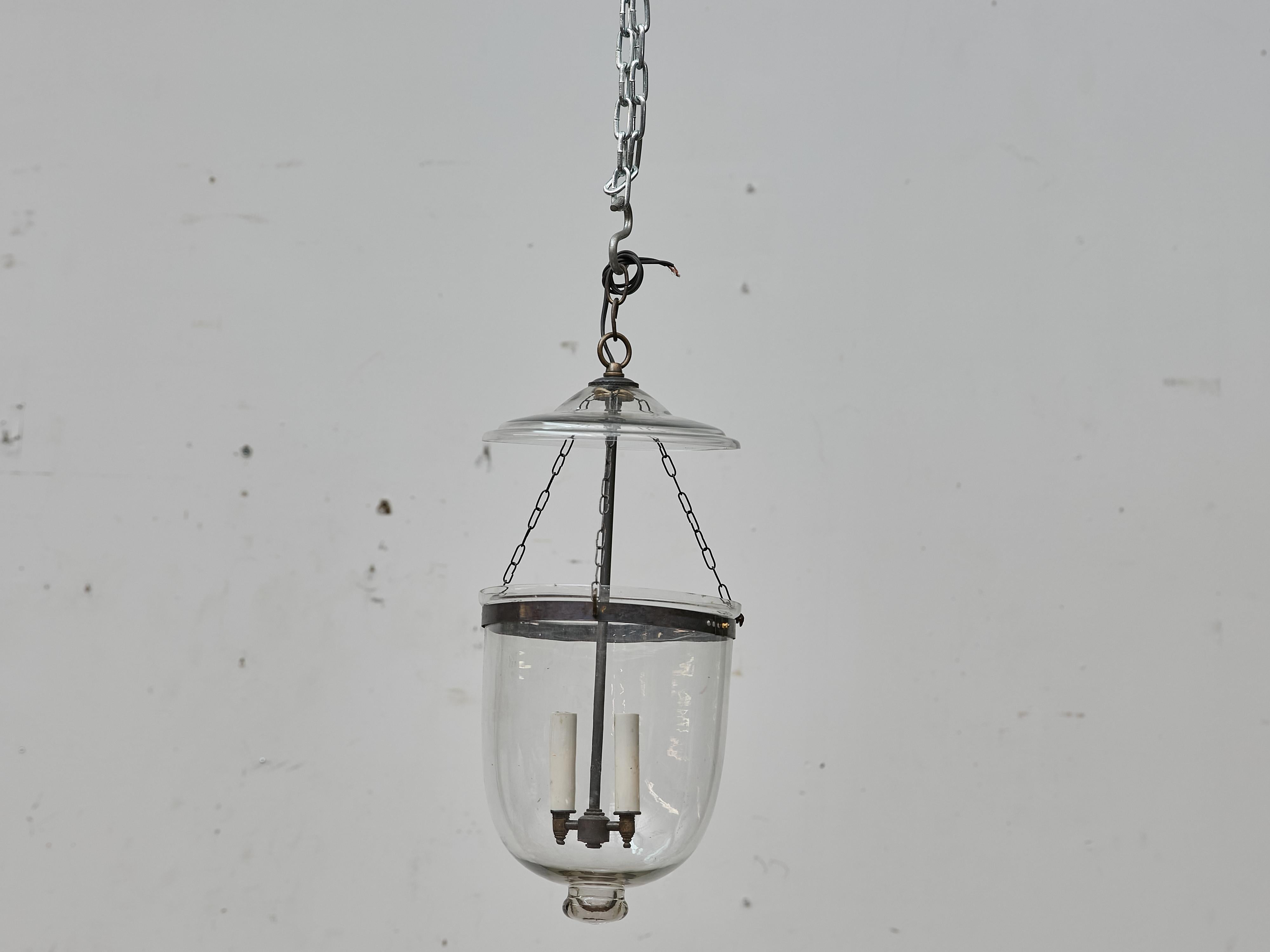 Farol Inglés de Medio Siglo con Dos Luces en Vidrio Soplado a Mano Pulido en venta