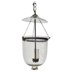 English Midcentury Bell Jar Lantern with Two Lights in Handblown Glass