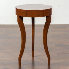 English Midcentury Burl Wood Drinks Table with Single Drawer and Curving Legs