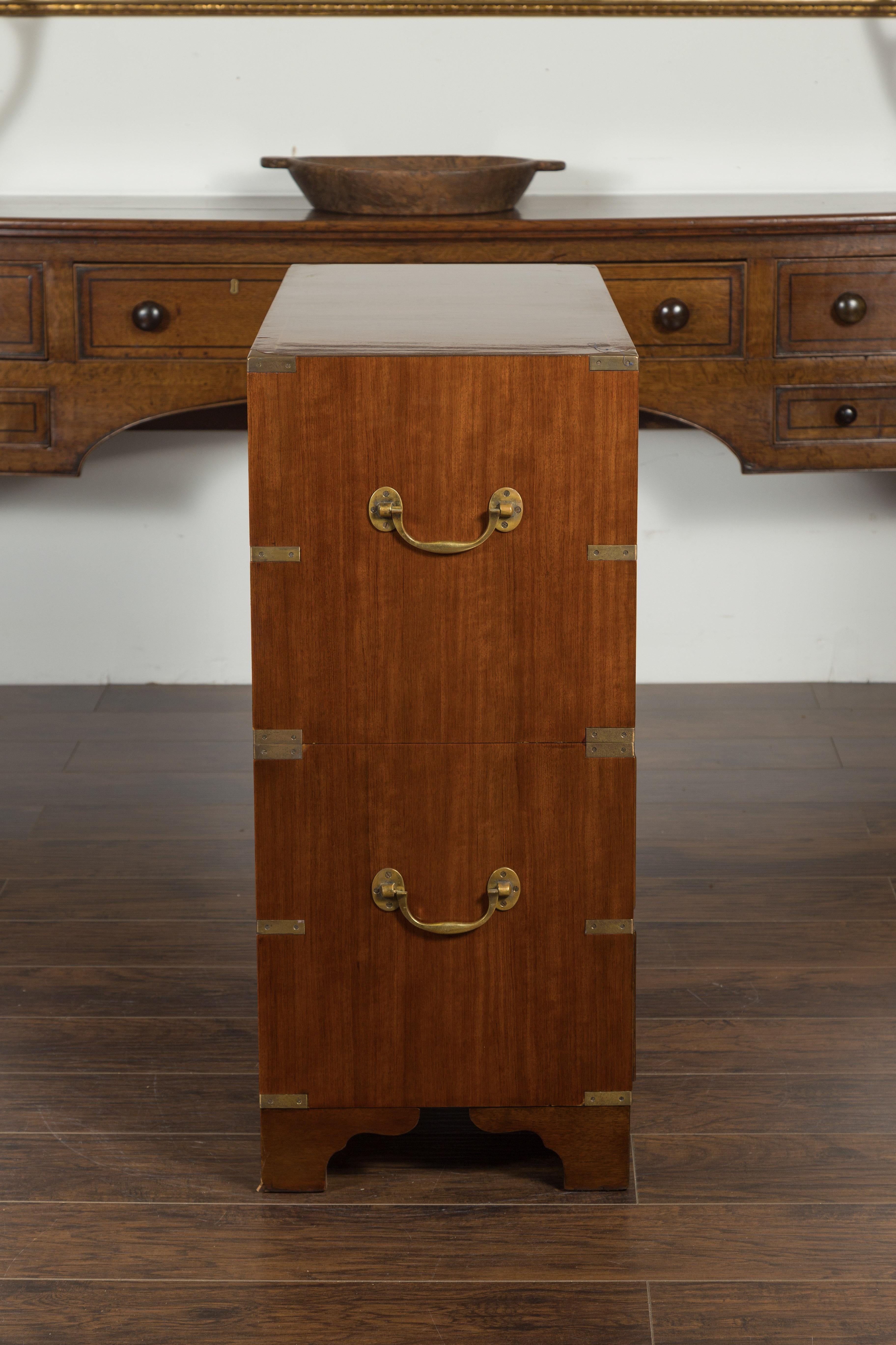 English Midcentury Campaign Five-Drawer Chest with Brass Hardware and Banding 6