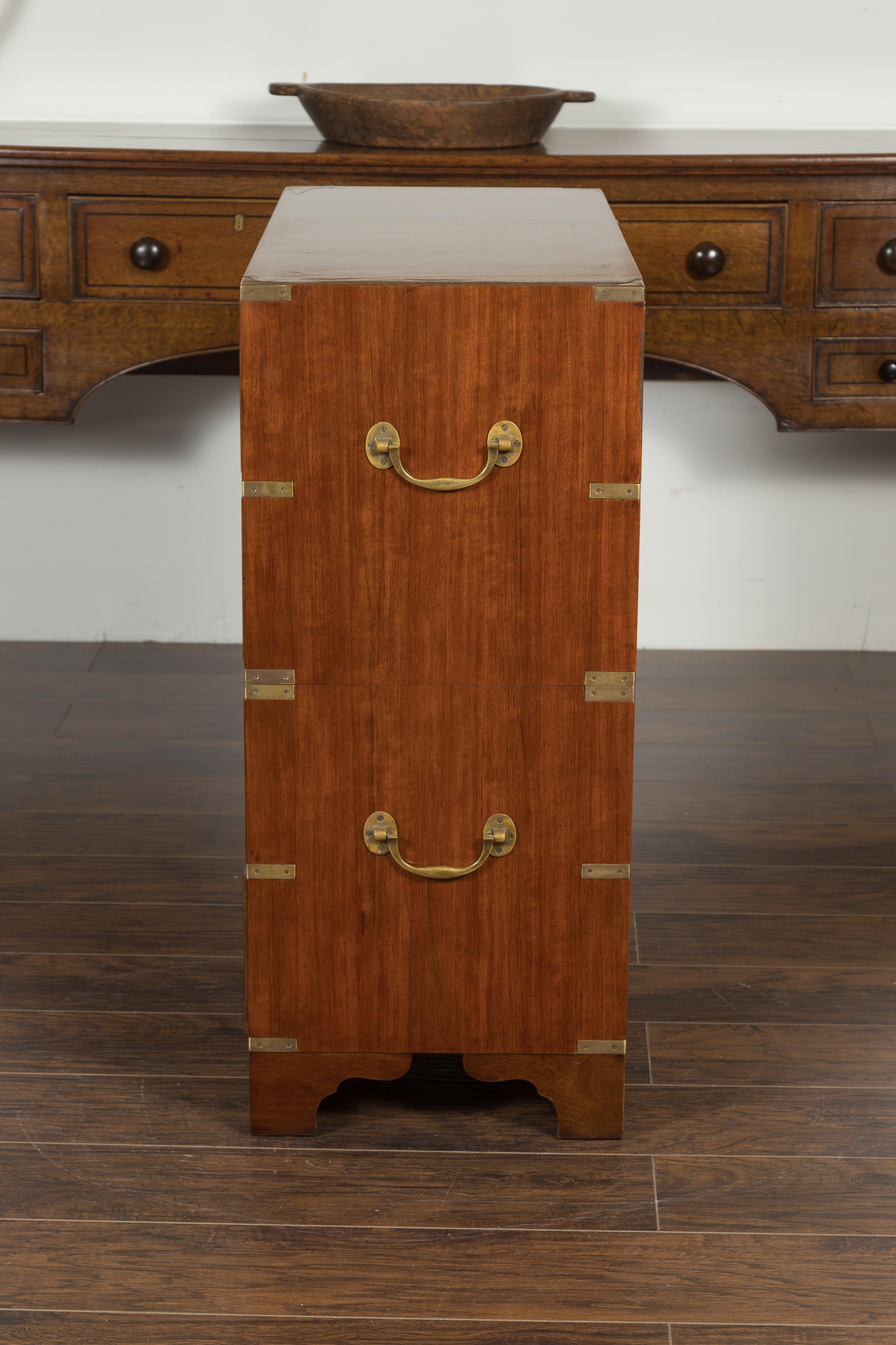 English Midcentury Campaign Five-Drawer Chest with Brass Hardware and Banding 11