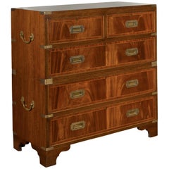 English Midcentury Campaign Five-Drawer Chest with Brass Hardware and Banding