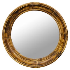 English Midcentury Circular Pine Mirror with Weathered Appearance
