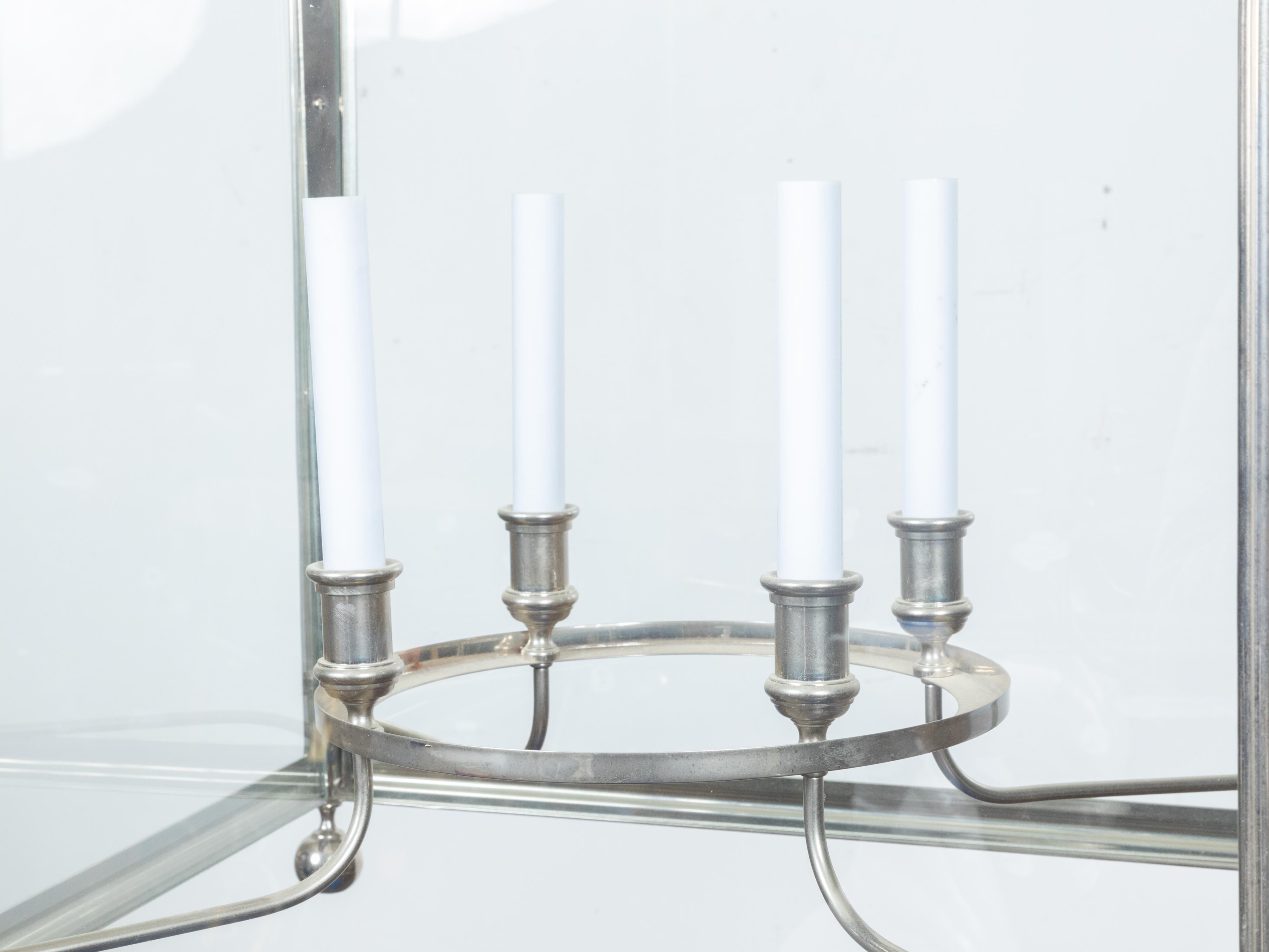 English Midcentury Four-Light Lantern with Silver Color and Petite Spheres For Sale 4