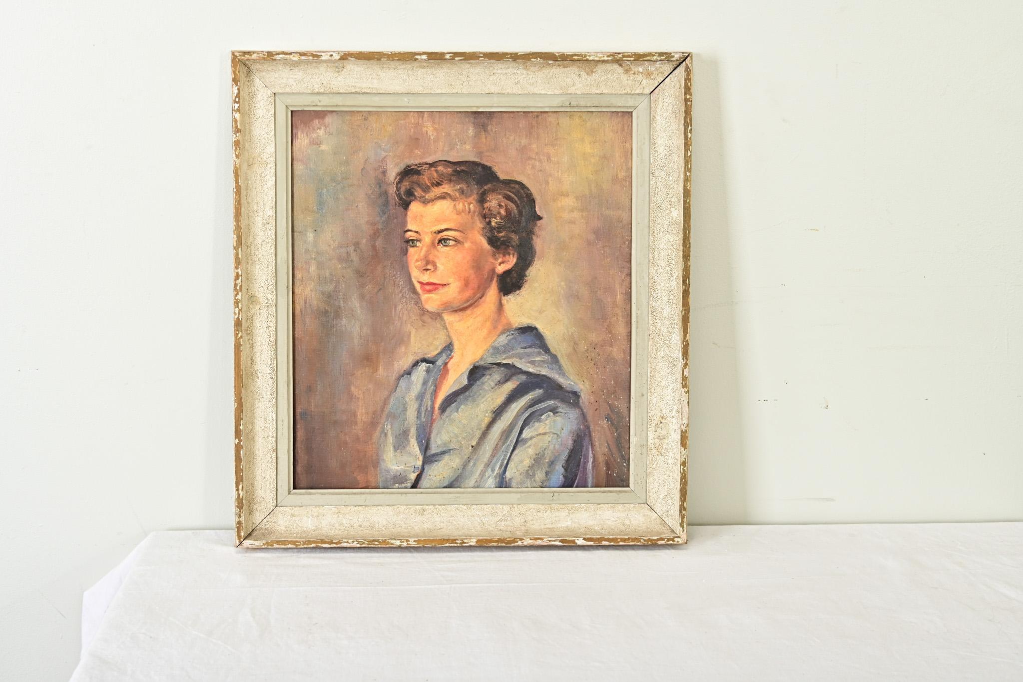 Modern English Midcentury Framed Portrait of a Lady For Sale