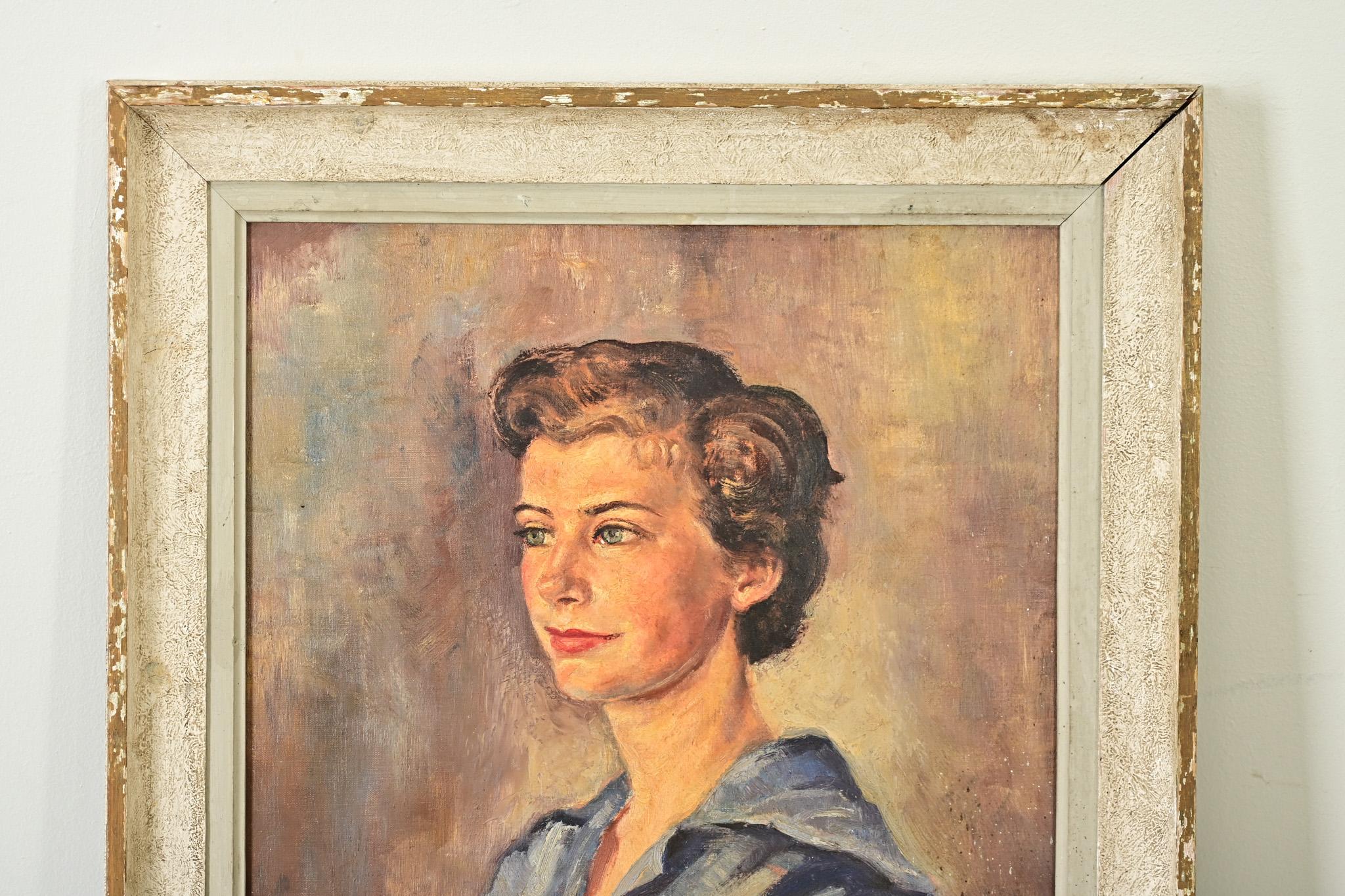 Oiled English Midcentury Framed Portrait of a Lady For Sale