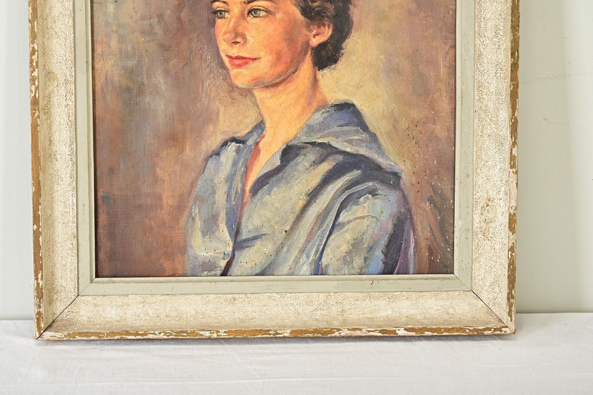 English Midcentury Framed Portrait of a Lady In Good Condition For Sale In Baton Rouge, LA