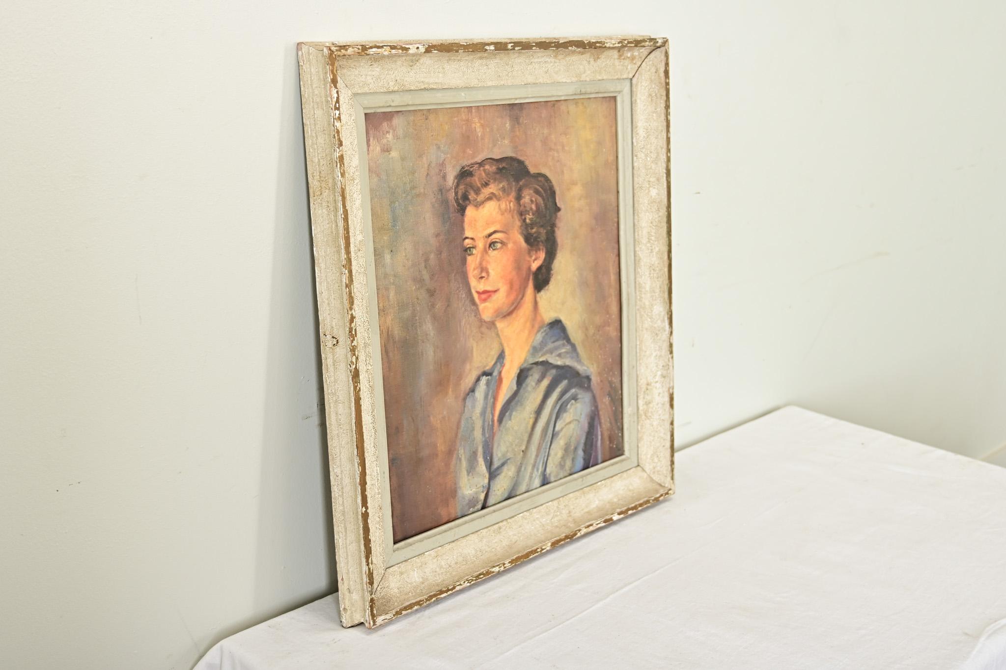 English Midcentury Framed Portrait of a Lady For Sale 1