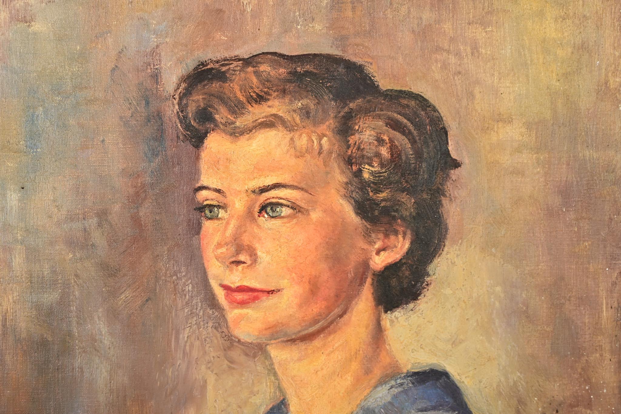English Midcentury Framed Portrait of a Lady For Sale 2