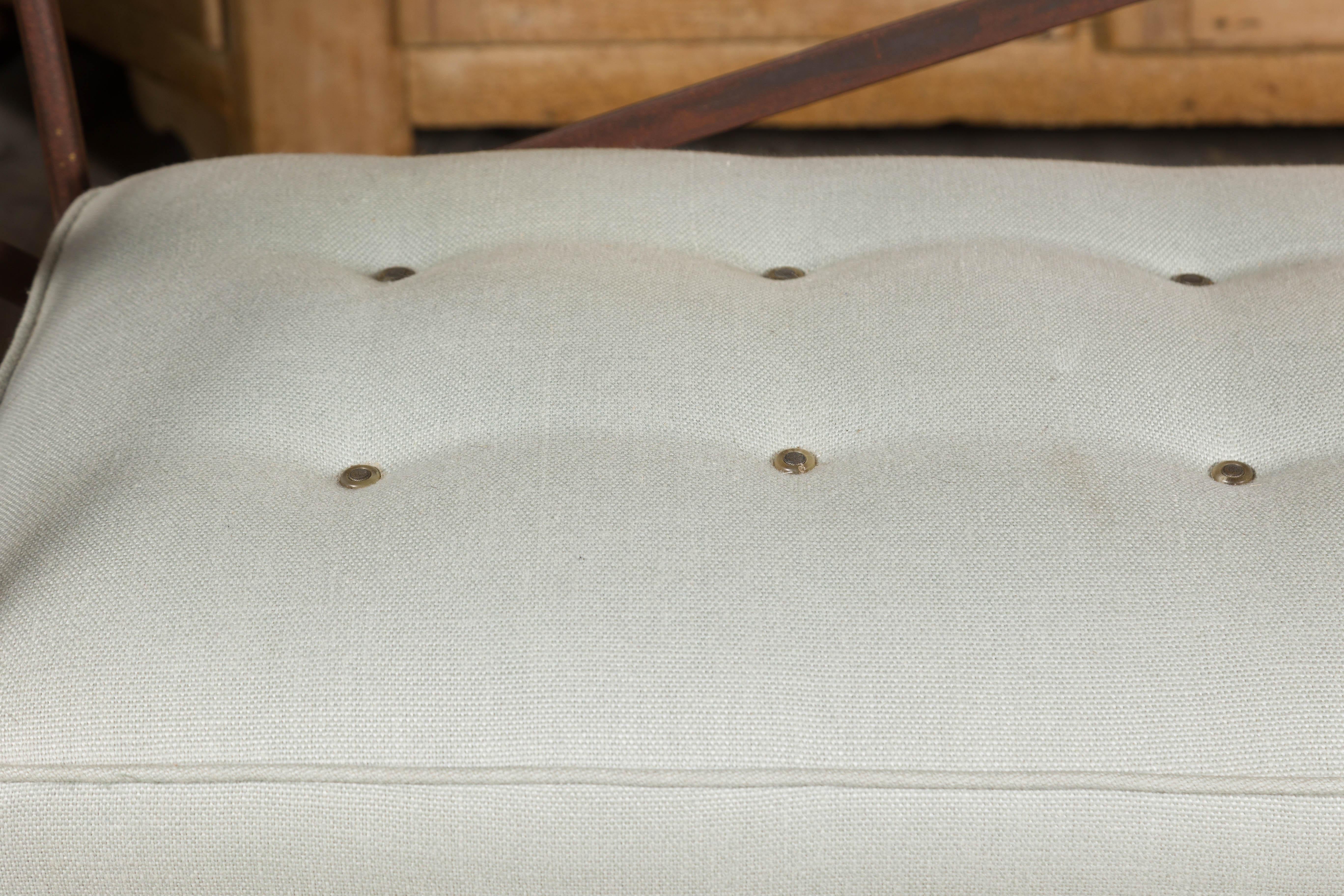 English Midcentury Iron Bench with Custom Cushion and Pad Feet 5
