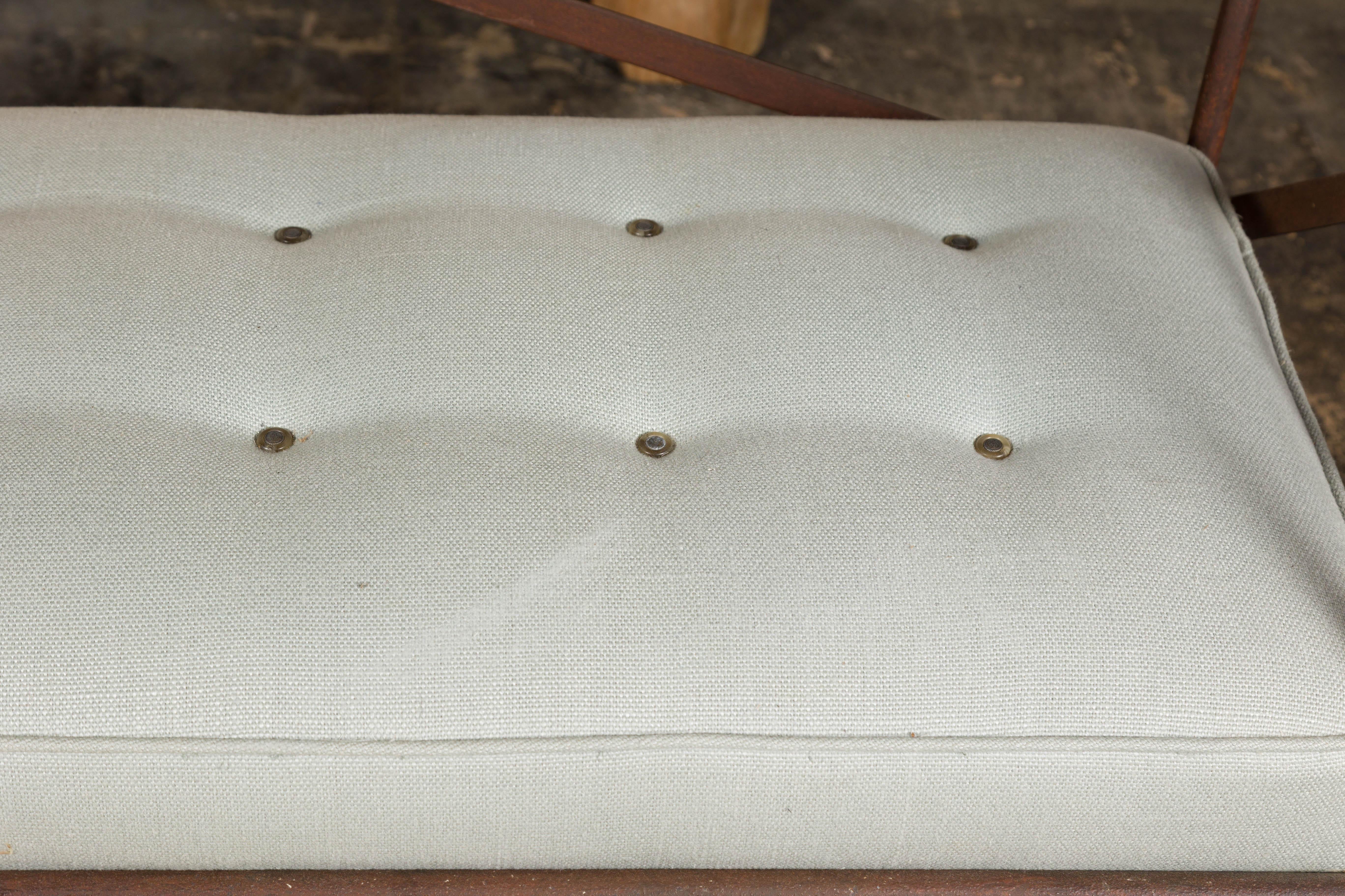 English Midcentury Iron Bench with Custom Cushion and Pad Feet 7
