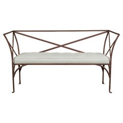 English Midcentury Iron Bench with Custom Cushion and Pad Feet