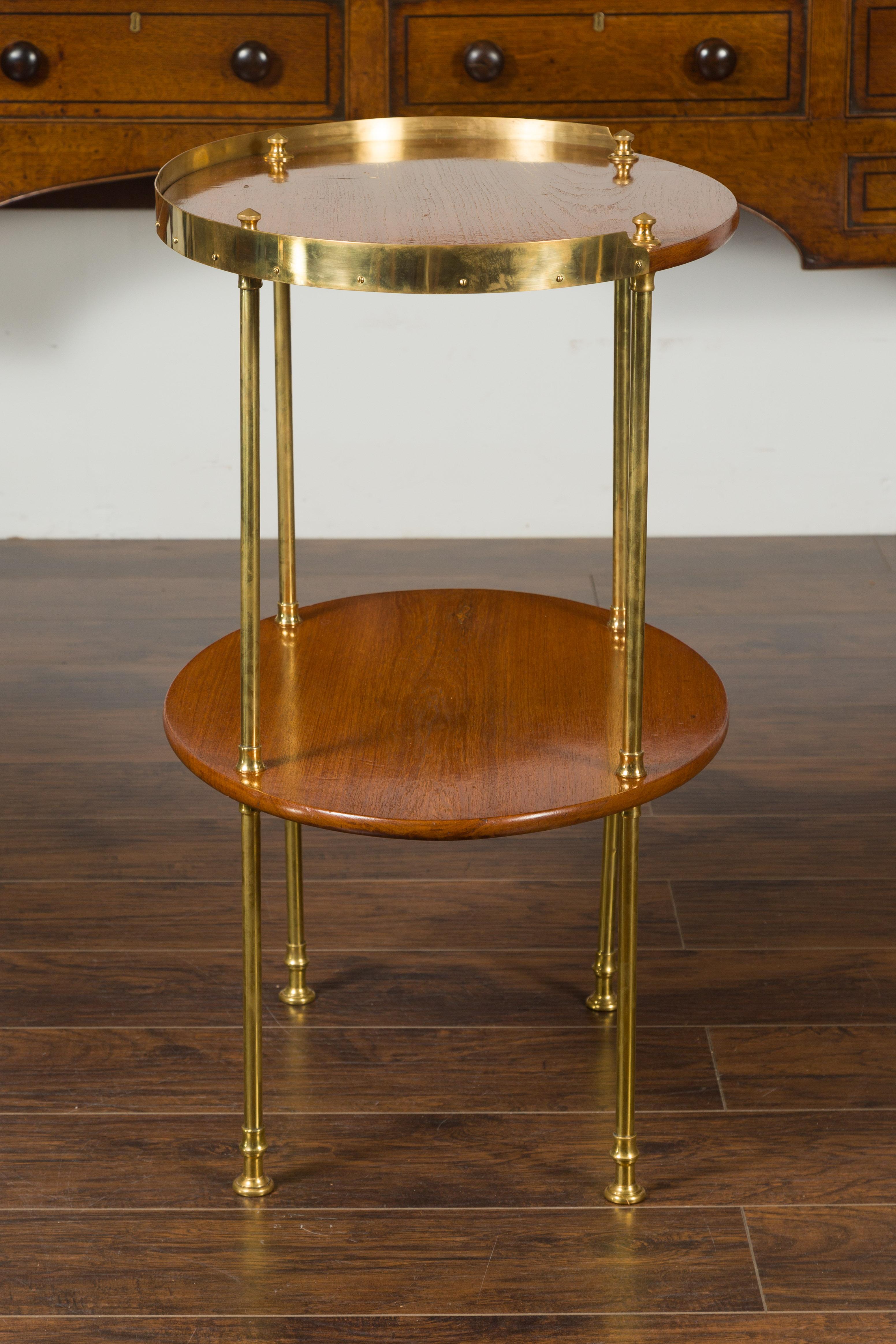 English Midcentury Mahogany Oval Two-Tiered Table with Brass Accents For Sale 5