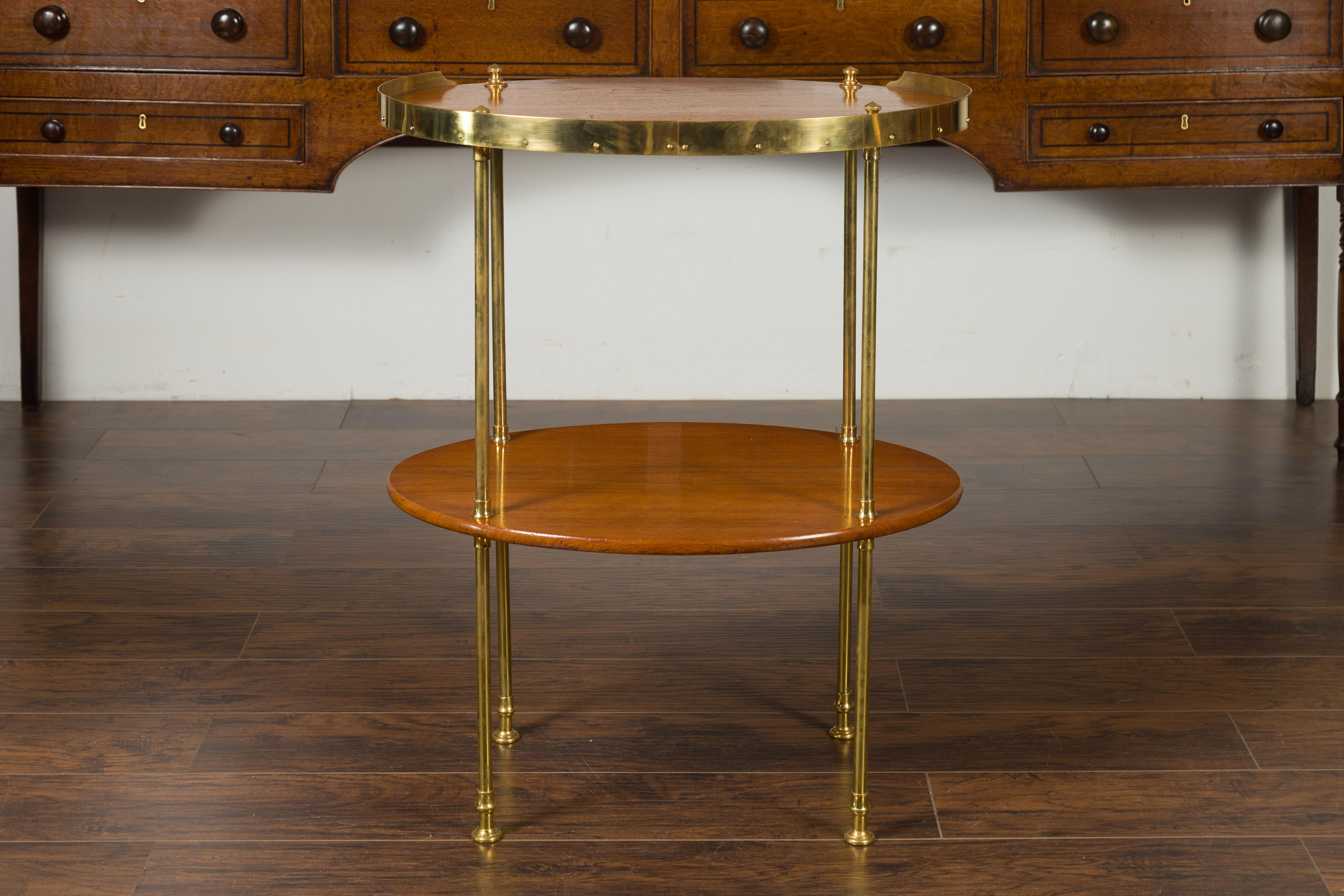 English Midcentury Mahogany Oval Two-Tiered Table with Brass Accents For Sale 6