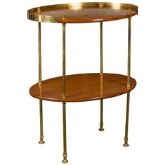 English Midcentury Mahogany Oval Two-Tiered Table with Brass Accents