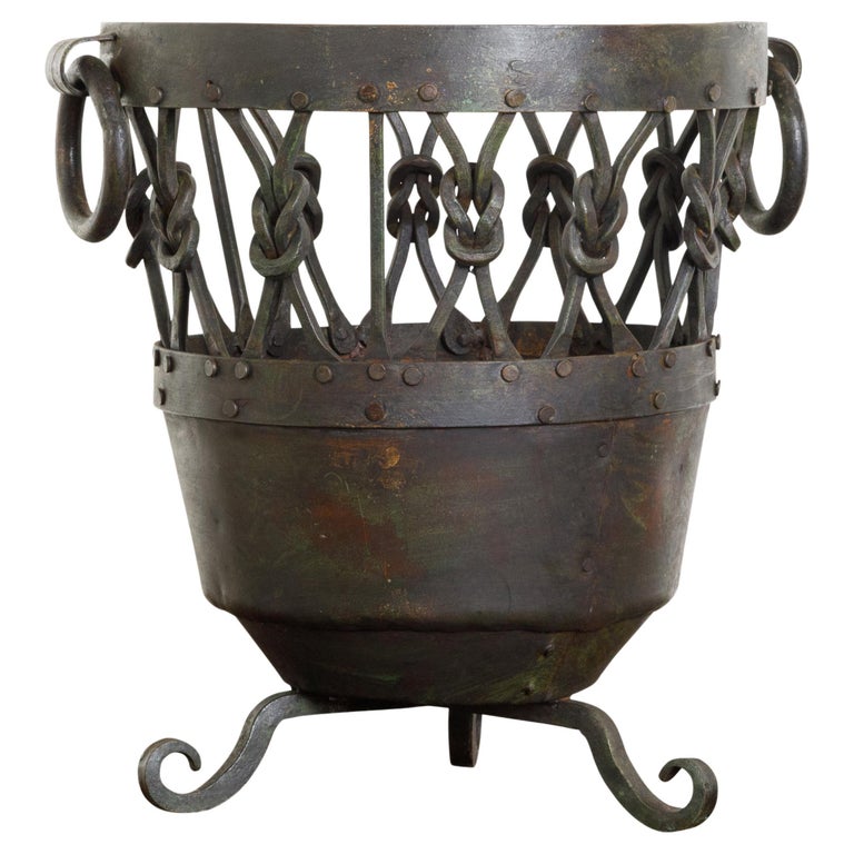 English MidCentury Metal Brazier / Pot with Knotted Motifs and