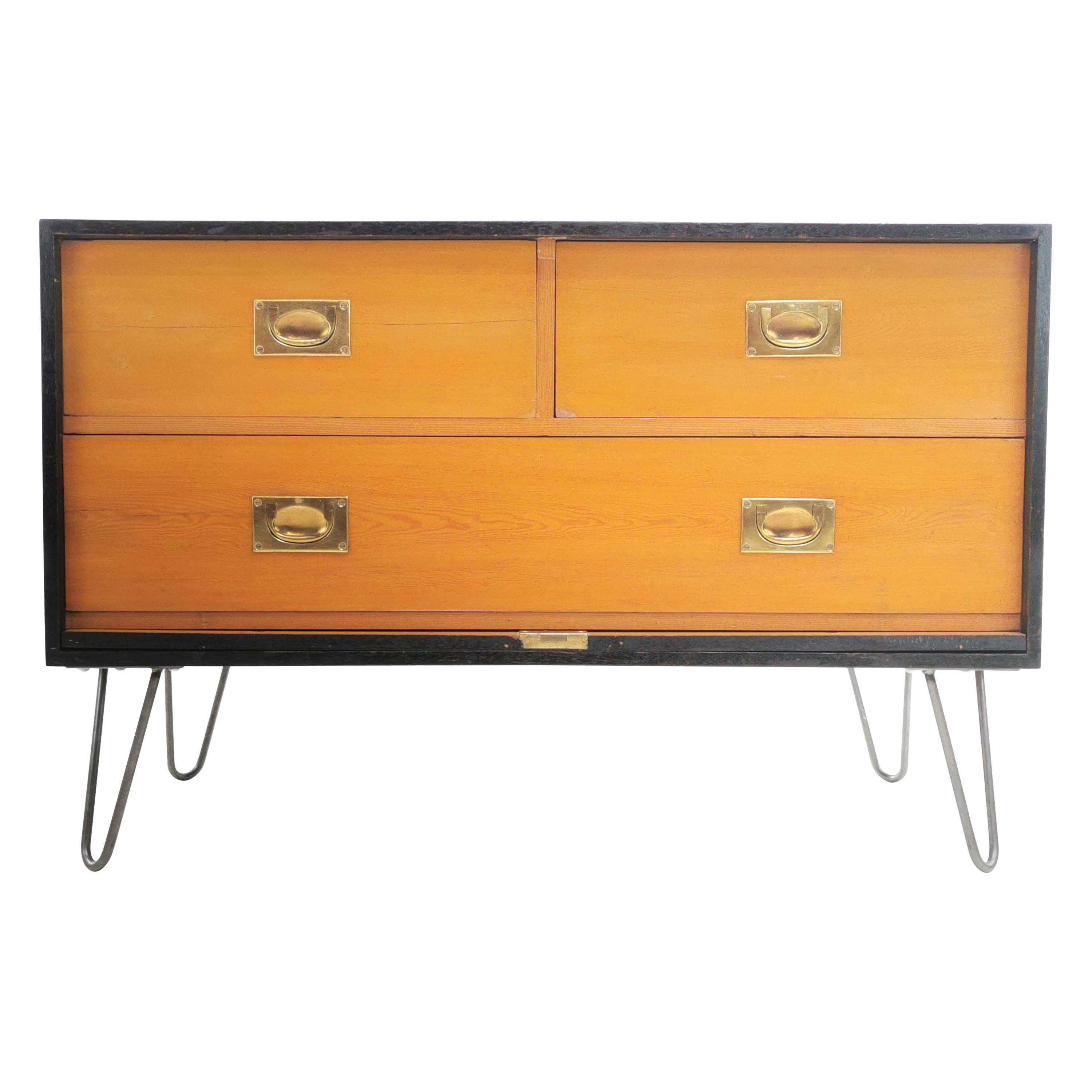 English Midcentury Military Travel Trunk Chest of Drawers, 1950s