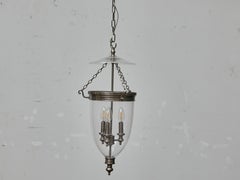 English Midcentury Nickel Bell Lantern with Glass Dome and Three Lights