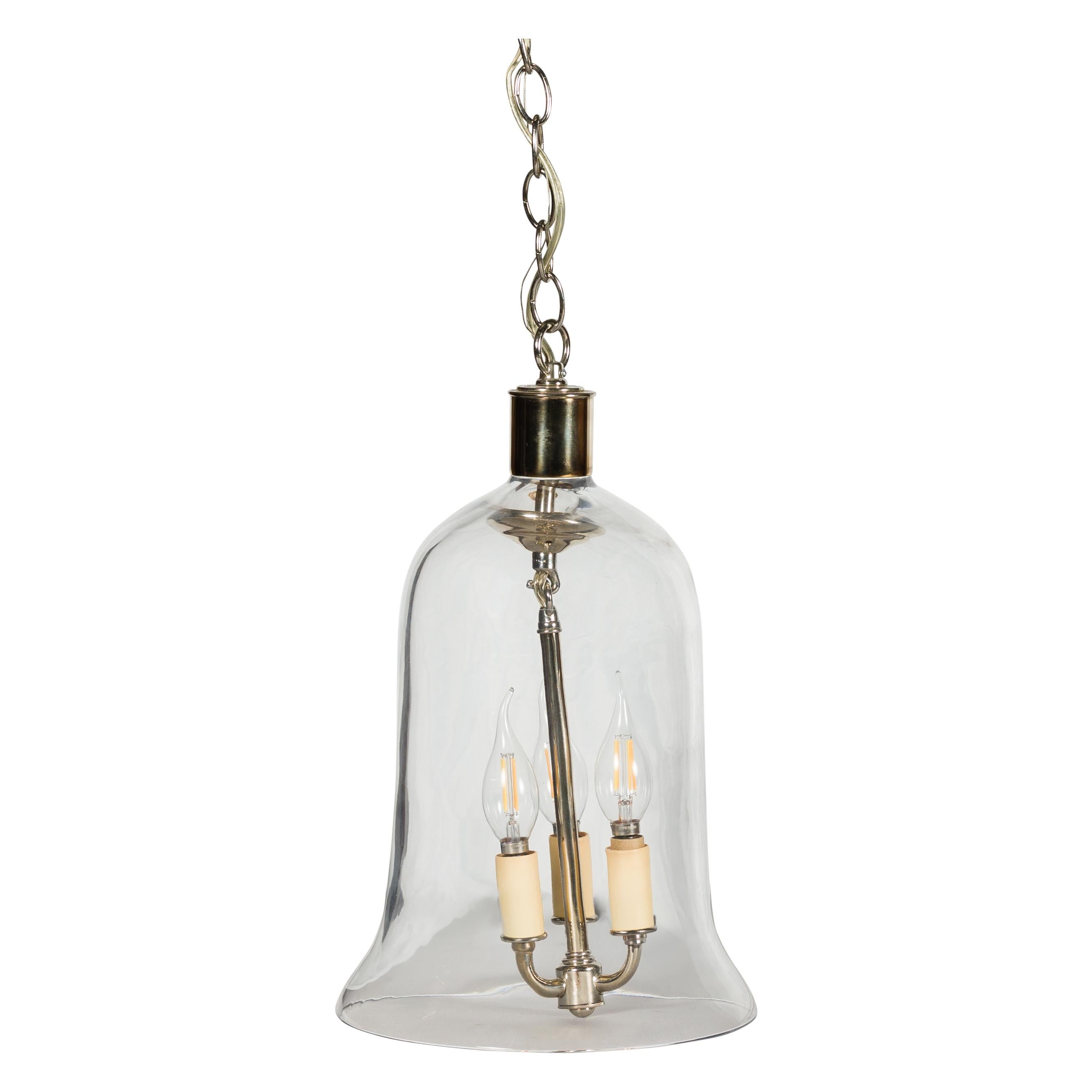 Luminaire anglais du milieu du siècle en nickel avec trois Lights et cloche en verre en vente 6