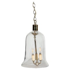 Luminaire anglais du milieu du siècle en nickel avec trois Lights et cloche en verre