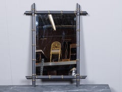 English Midcentury Painted Faux Bamboo Mirror with Parcel-Gilt Accents