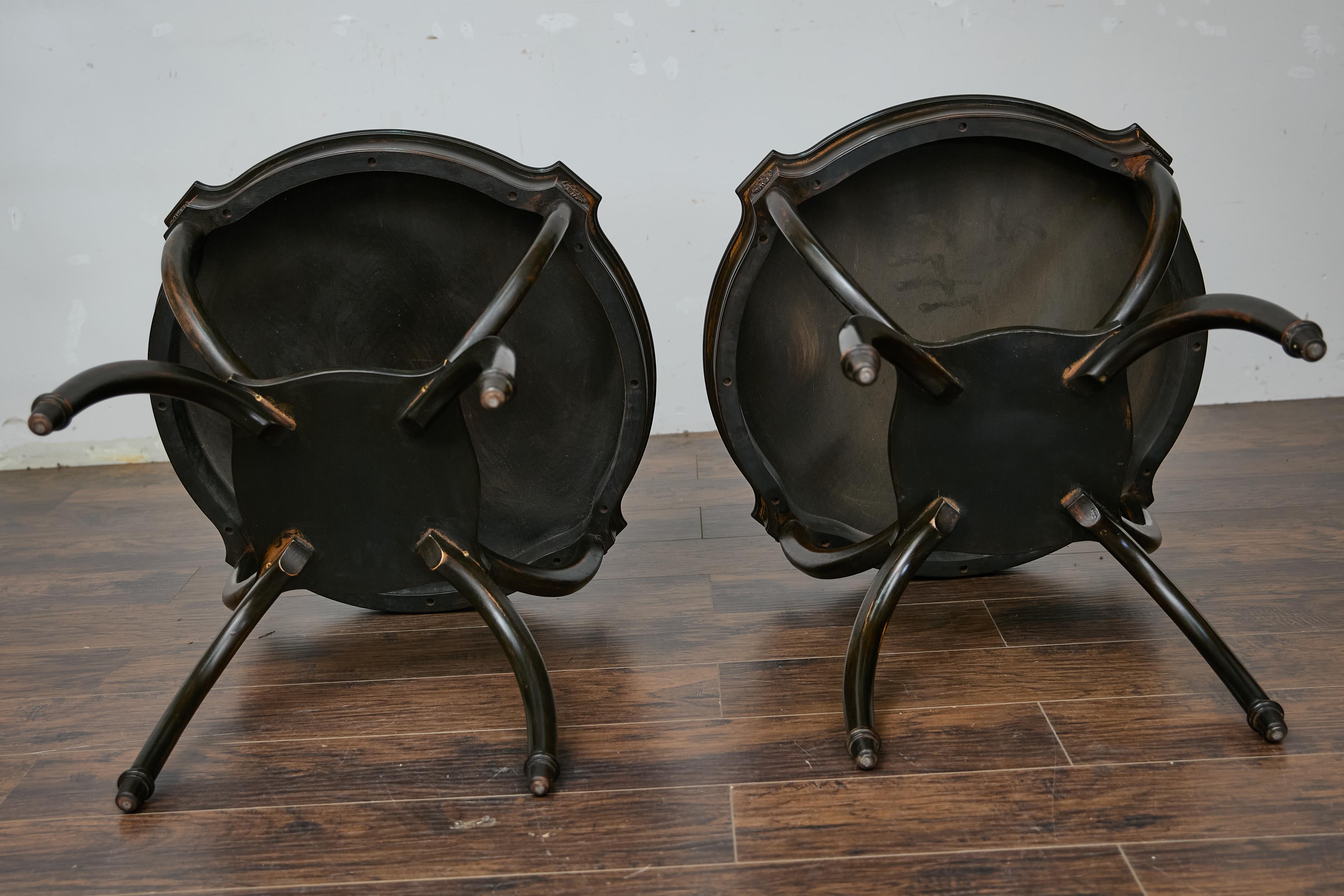 English Midcentury Period Dark Lacquered Side Tables with Neoclassical Accents For Sale 5