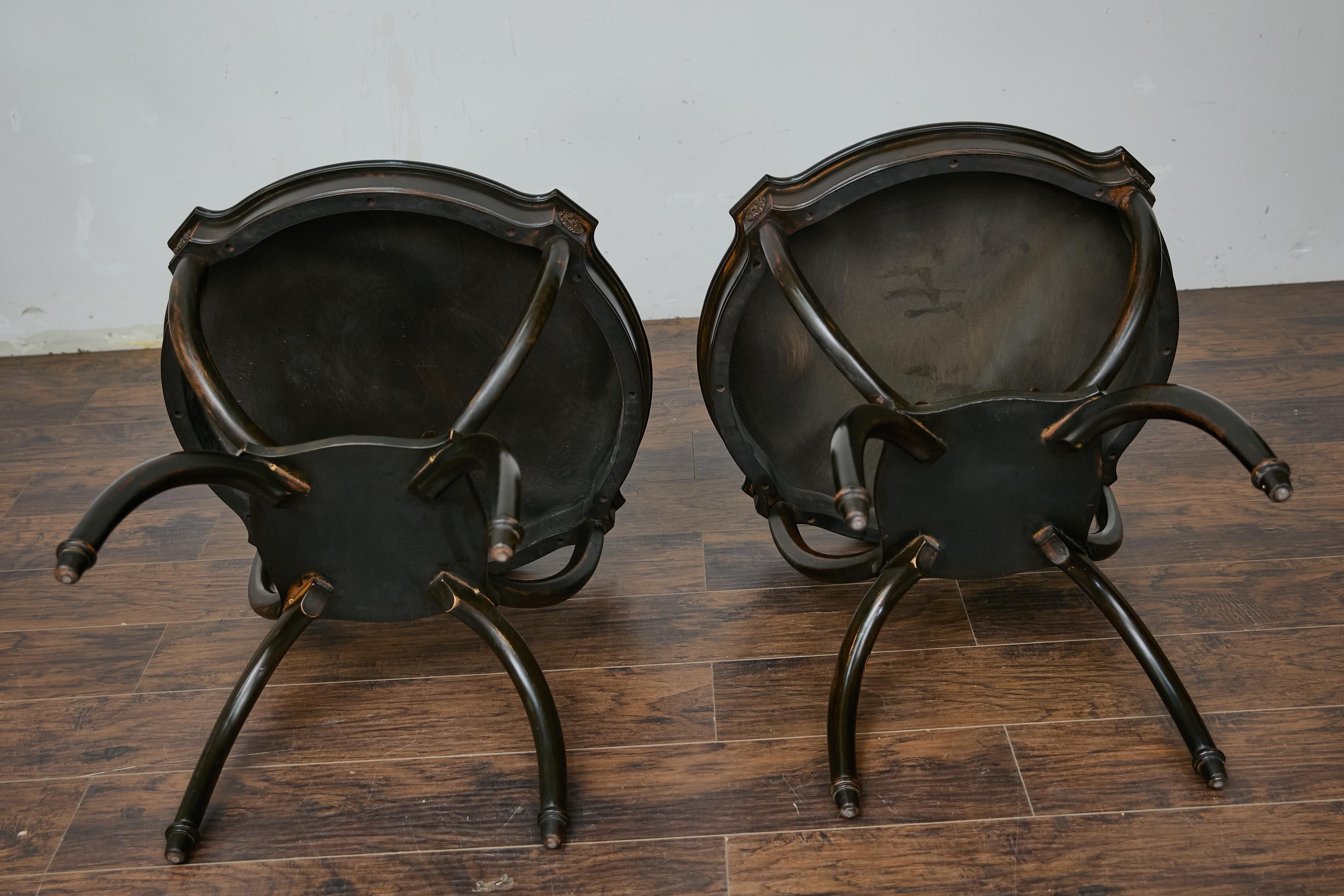 English Midcentury Period Dark Lacquered Side Tables with Neoclassical Accents For Sale 6