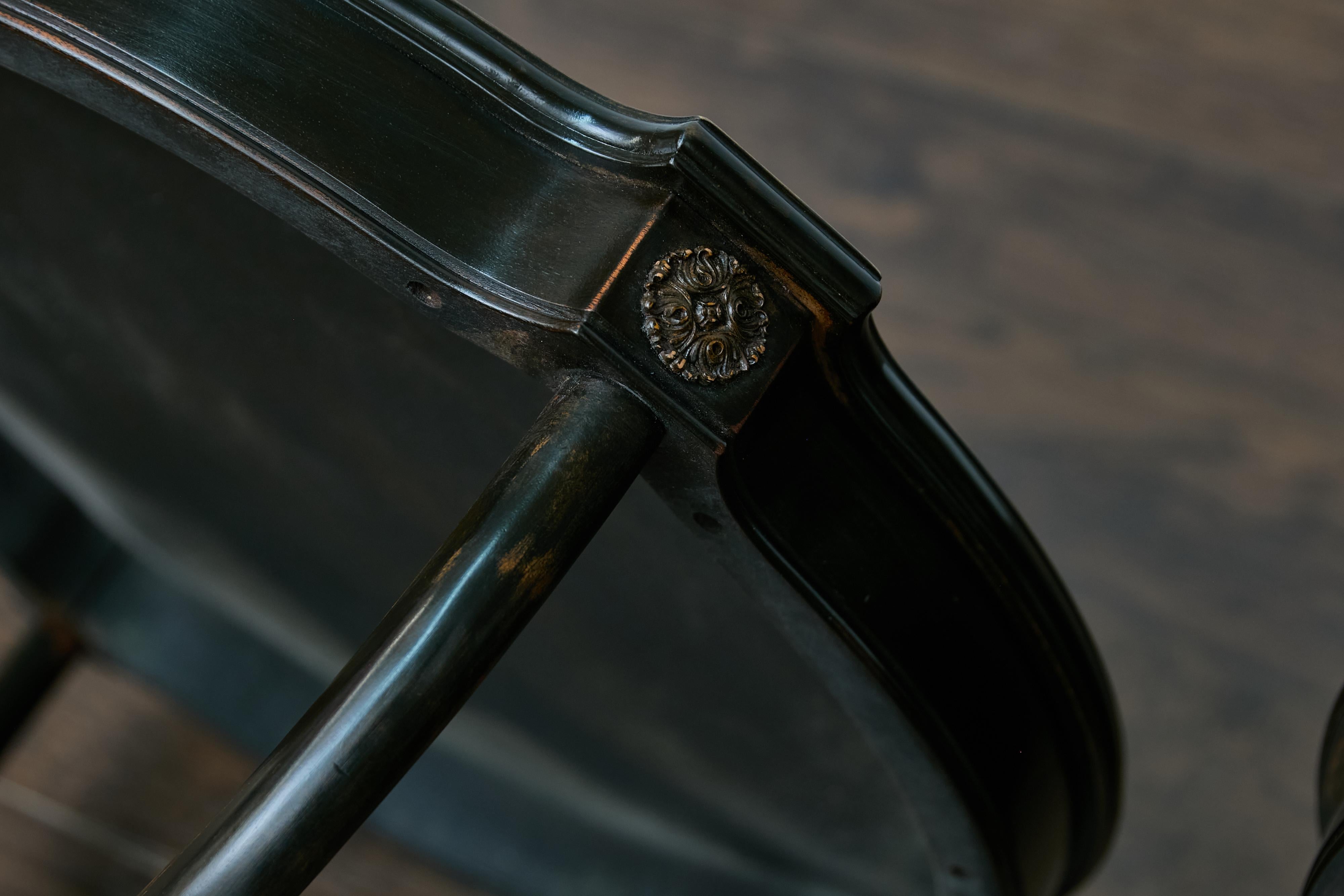 English Midcentury Period Dark Lacquered Side Tables with Neoclassical Accents For Sale 9