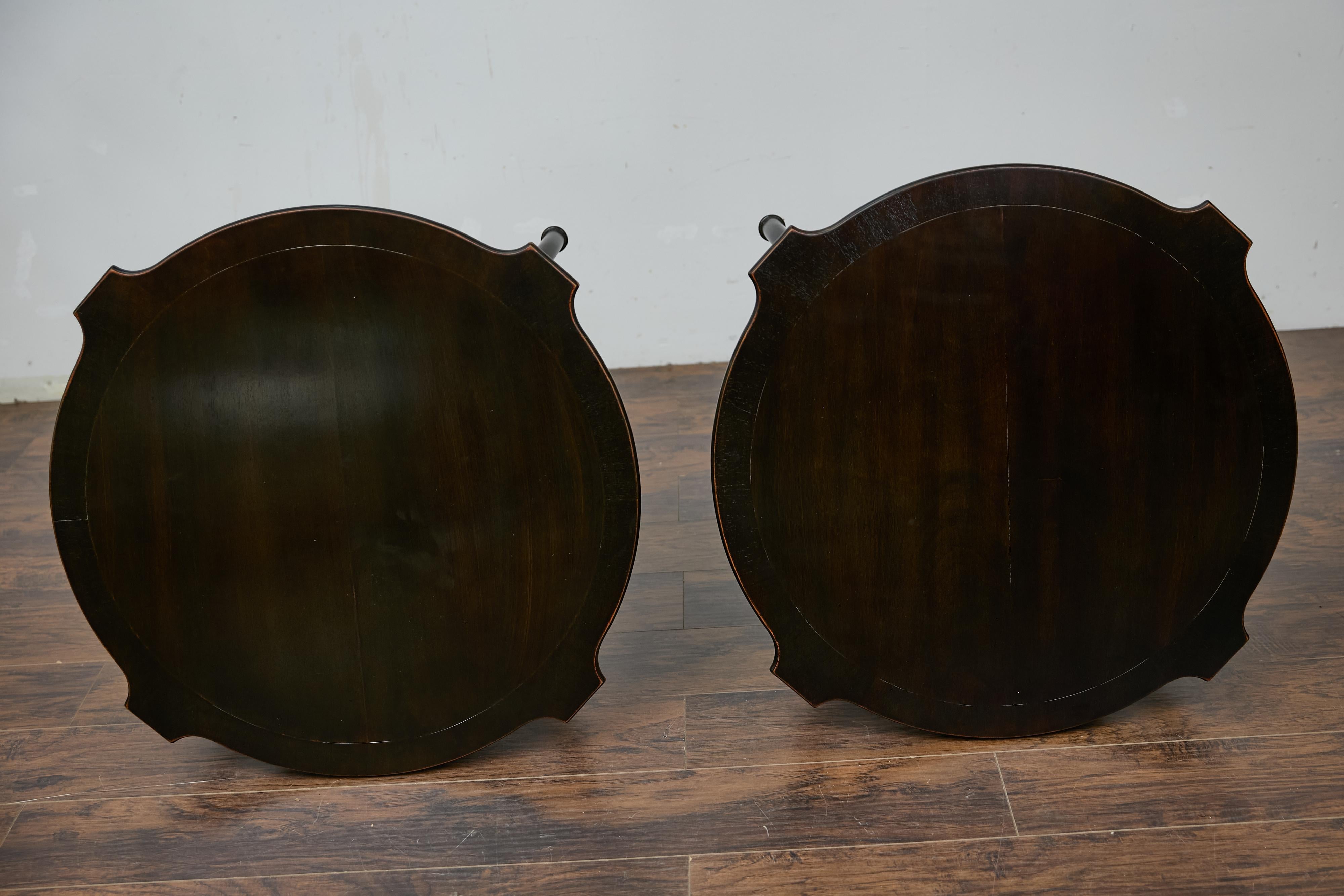 English Midcentury Period Dark Lacquered Side Tables with Neoclassical Accents For Sale 12
