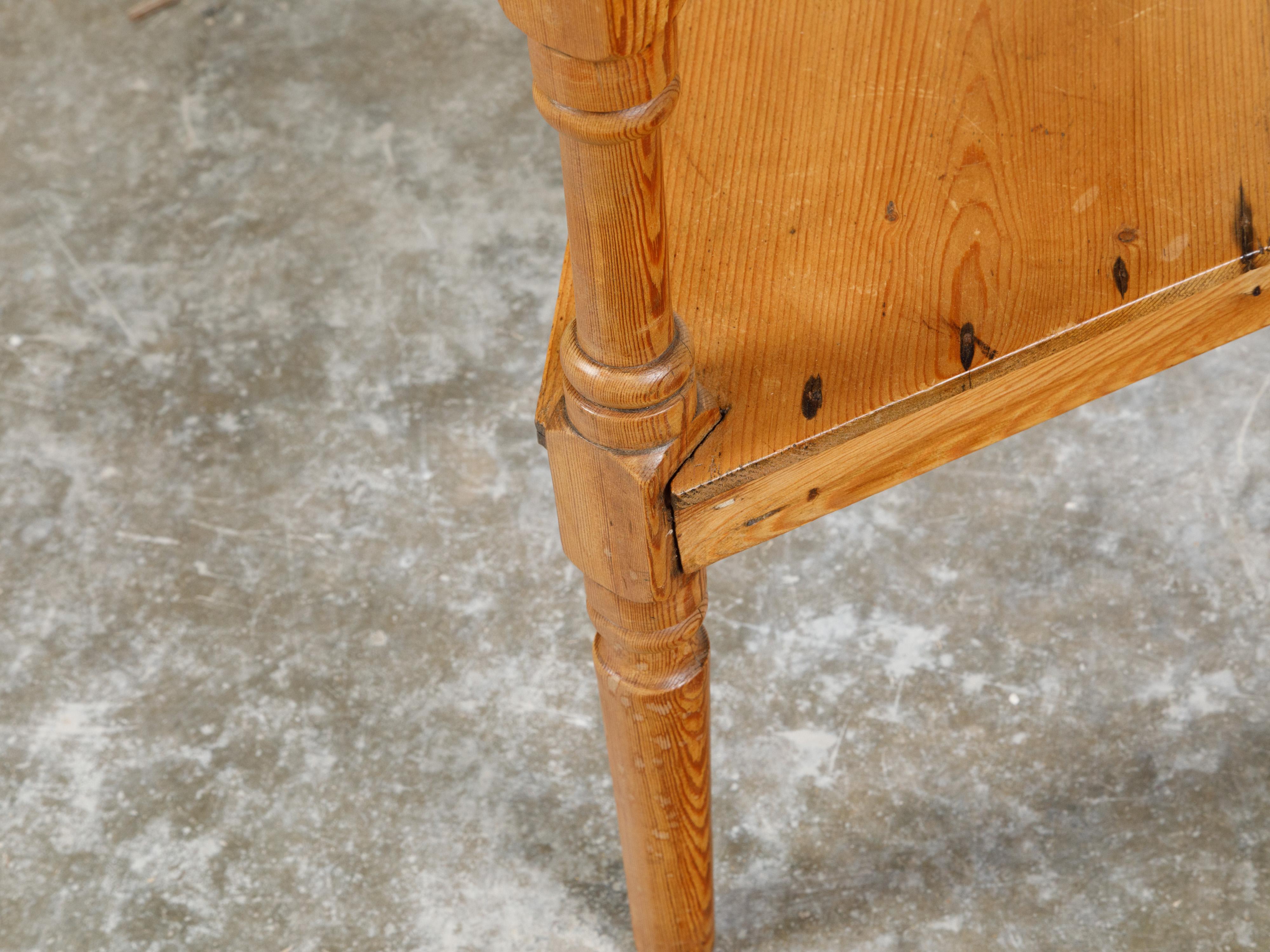 English Midcentury Pine Cricket Table with Hexagonal Top and Triangular Shelf For Sale 2