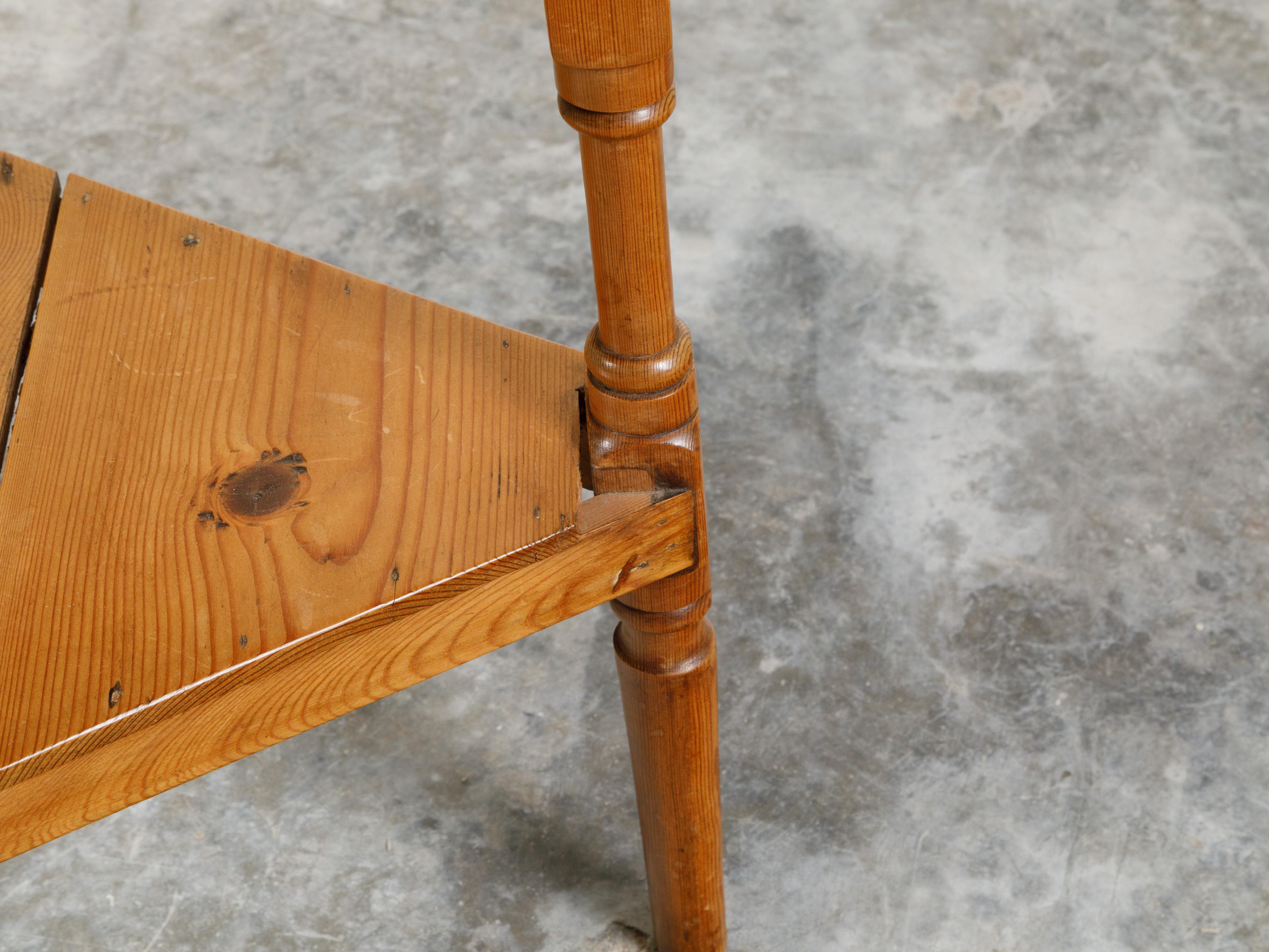 English Midcentury Pine Cricket Table with Hexagonal Top and Triangular Shelf For Sale 3