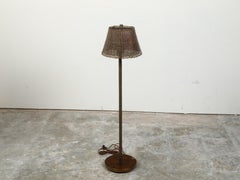 English Midcentury Woven Basket Single Light Floor Lamp on Circular Base