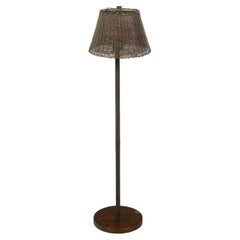 Retro English Midcentury Woven Basket Single Light Floor Lamp on Circular Base